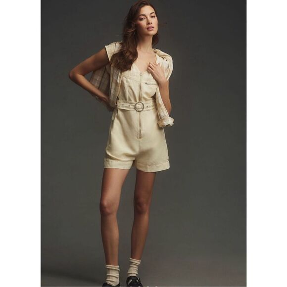 Anthropologie Pilcro Belted V-Neck Romper Neutral Size S - Picture 1 of 12